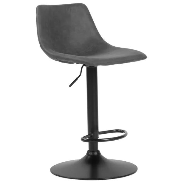 Tabouret réglable design OMALET en microfibre gris foncé et pied métal noir