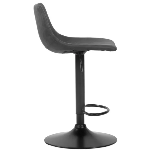 Tabouret réglable design OMALET en microfibre gris foncé et pied métal noir