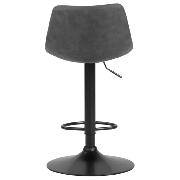 Tabouret réglable design OMALET en microfibre gris foncé et pied métal noir