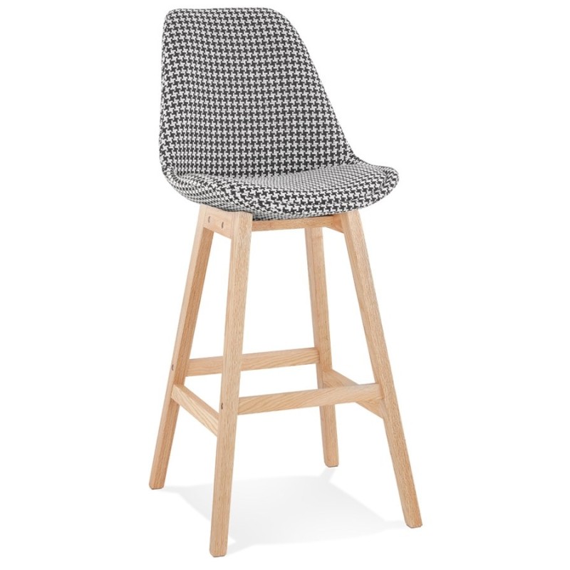 Tabouret de bar design scandinave en tissu pieds couleur naturelle CAMY (Pied de poule)