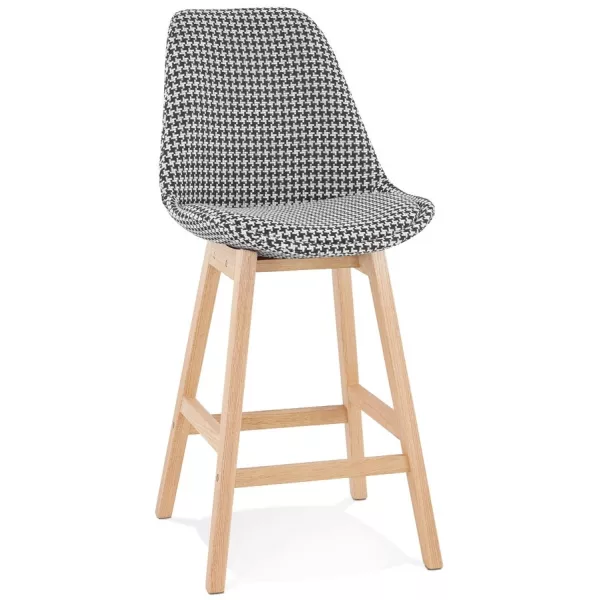 Tabouret snack mi-hauteur design scandinave tissu pieds couleur naturelle CAMY MINI (Pied de poule)