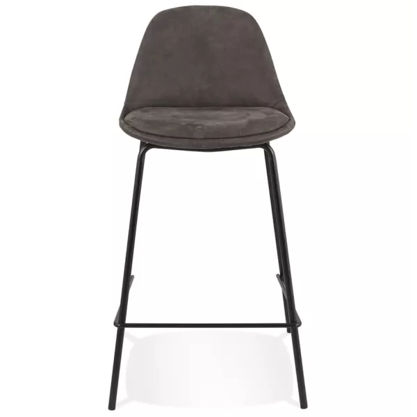 Tabouret snack mi-hauteur GIRON MINI en microfibre gris foncé et pied métal noir