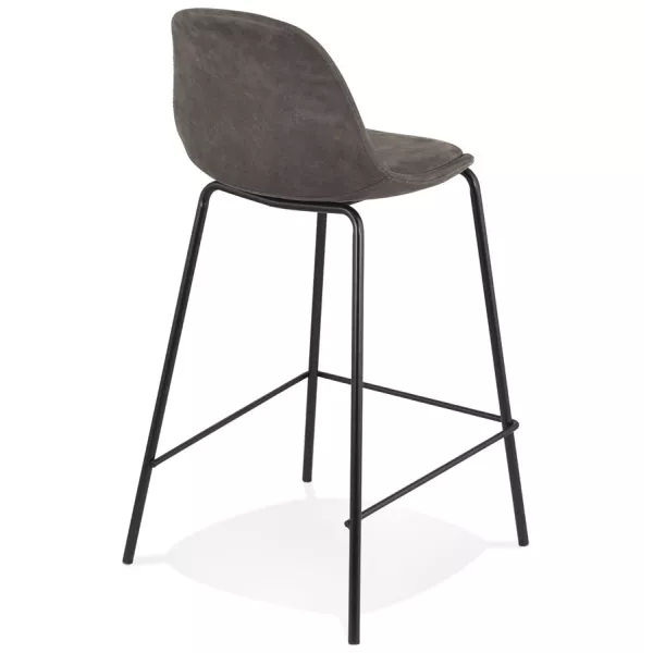 Tabouret snack mi-hauteur GIRON MINI en microfibre gris foncé et pied métal noir