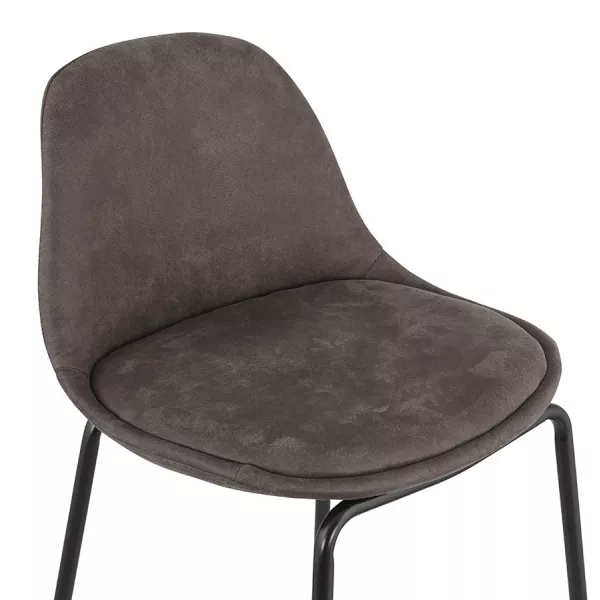 Tabouret snack mi-hauteur GIRON MINI en microfibre gris foncé et pied métal noir