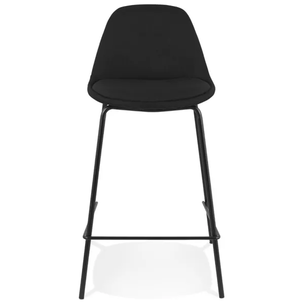 Tabouret snack mi-hauteur BULMA MINI en tissu noir et pied métal noir