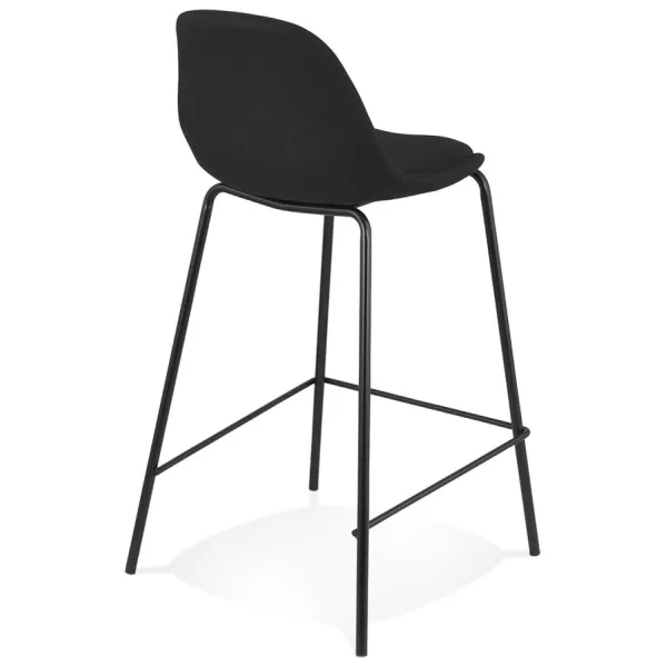 Tabouret snack mi-hauteur BULMA MINI en tissu noir et pied métal noir