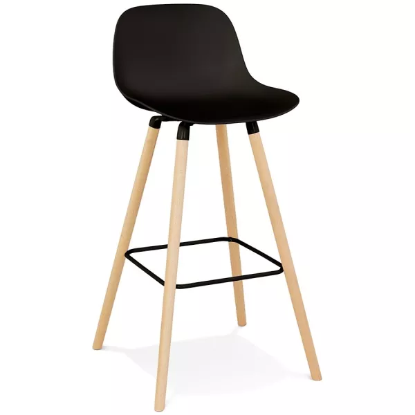 Tabouret de bar TATSU noir pieds bois naturel