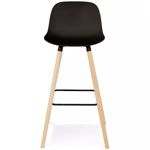 Tabouret de bar TATSU noir pieds bois naturel