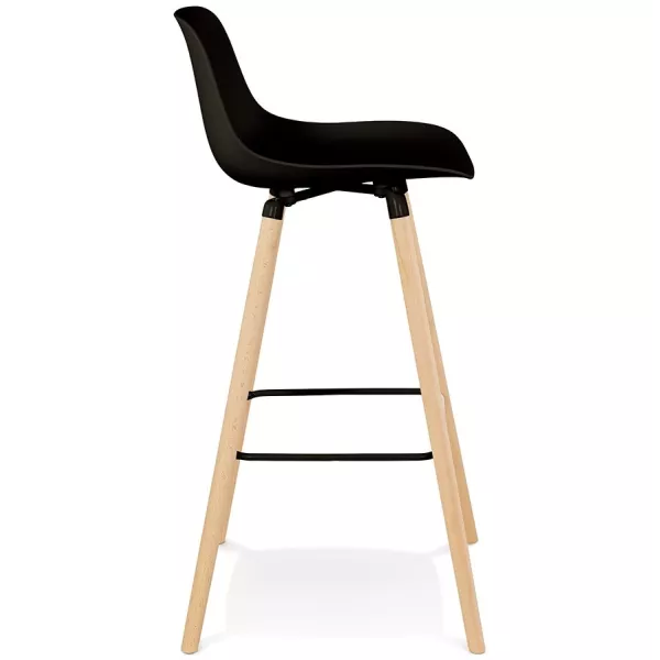 Tabouret de bar TATSU noir pieds bois naturel