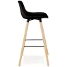 Tabouret de bar TATSU noir pieds bois naturel