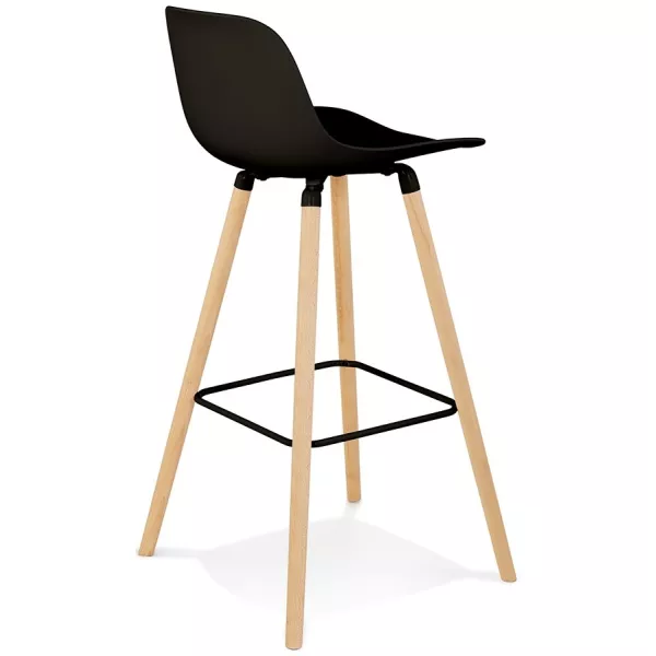 Tabouret de bar TATSU noir pieds bois naturel