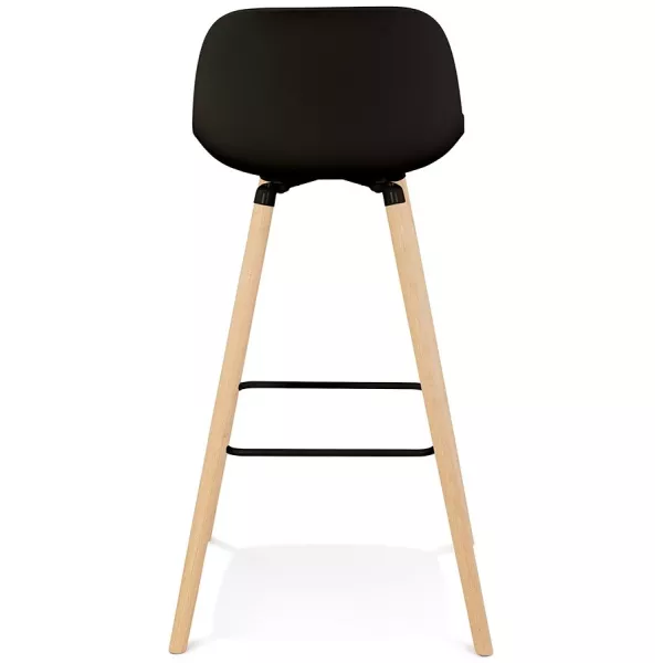 Tabouret de bar TATSU noir pieds bois naturel