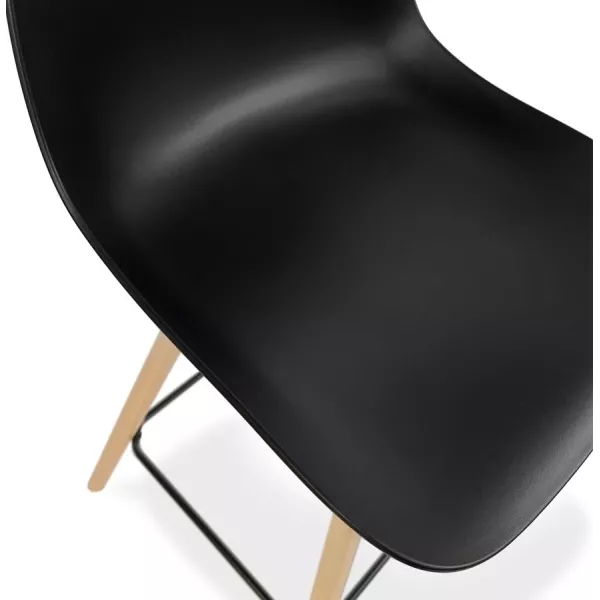 Tabouret de bar TATSU noir pieds bois naturel