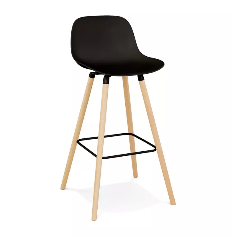 Tabouret snack mi-hauteur TATSU MINI noir pieds bois naturel