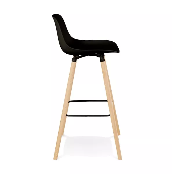 Tabouret snack mi-hauteur TATSU MINI noir pieds bois naturel