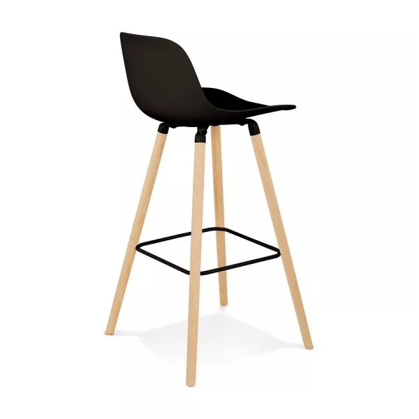 Tabouret snack mi-hauteur TATSU MINI noir pieds bois naturel