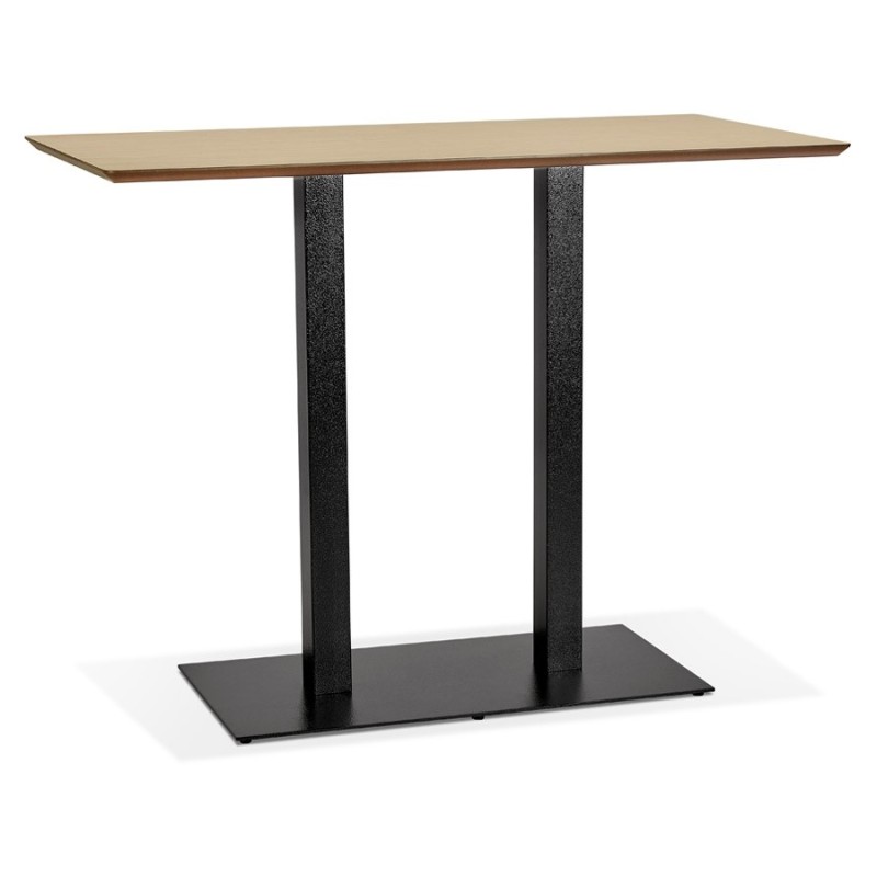 Table haute design ZUMBA BAR bois finition naturelle pied métal noir - 150x70 cm