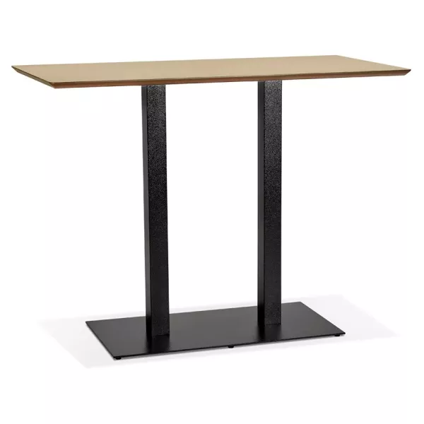 Table haute design ZUMBA BAR bois finition naturelle pied métal noir - 150x70 cm