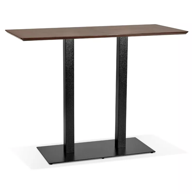 Table haute design ZUMBA BAR bois finition Noyer pied métal noir - 150x70 cm