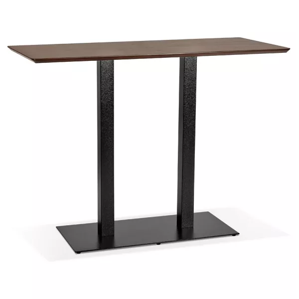 Table haute design ZUMBA BAR bois finition Noyer pied métal noir - 150x70 cm