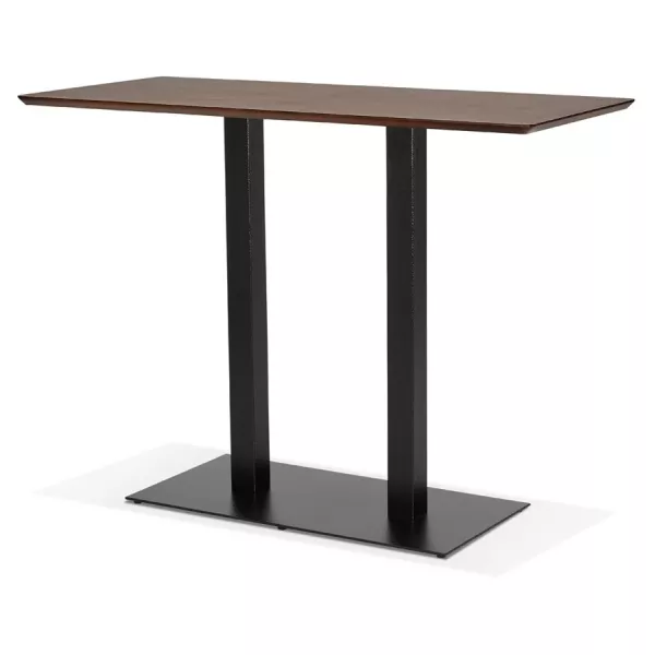 Table haute design ZUMBA BAR bois finition Noyer pied métal noir - 150x70 cm