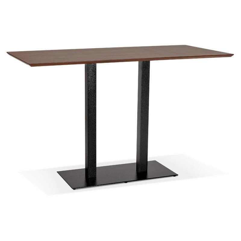 Table haute design ZUMBA BAR bois finition Noyer pied métal noir - 180x90 cm