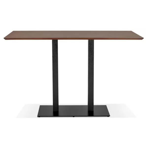 Table haute design ZUMBA BAR bois finition Noyer pied métal noir - 180x90 cm