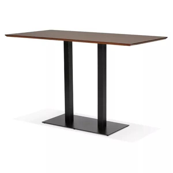 Table haute design ZUMBA BAR bois finition Noyer pied métal noir - 180x90 cm