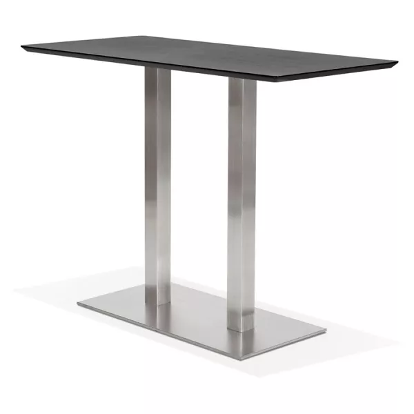 Table haute design MAMBO BAR noire pied métal brossé - 150x70 cm