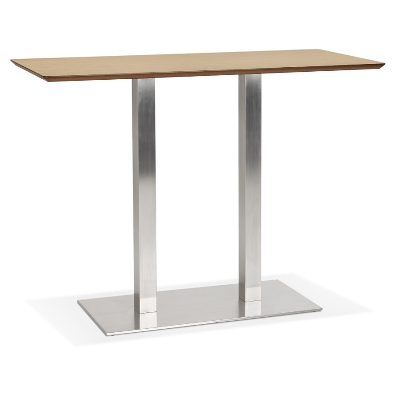 Table haute design MAMBO BAR bois finition naturelle pied métal brossé - 150x70 cm