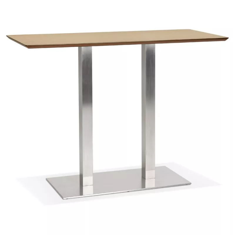 Table haute design MAMBO BAR bois finition naturelle pied métal brossé - 150x70 cm