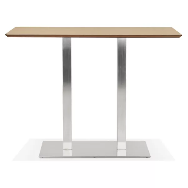 Table haute design MAMBO BAR bois finition naturelle pied métal brossé - 150x70 cm