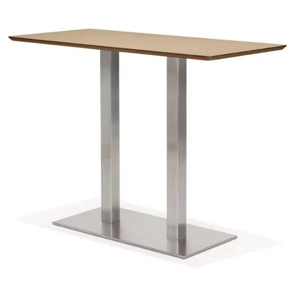 Table haute design MAMBO BAR bois finition naturelle pied métal brossé - 150x70 cm