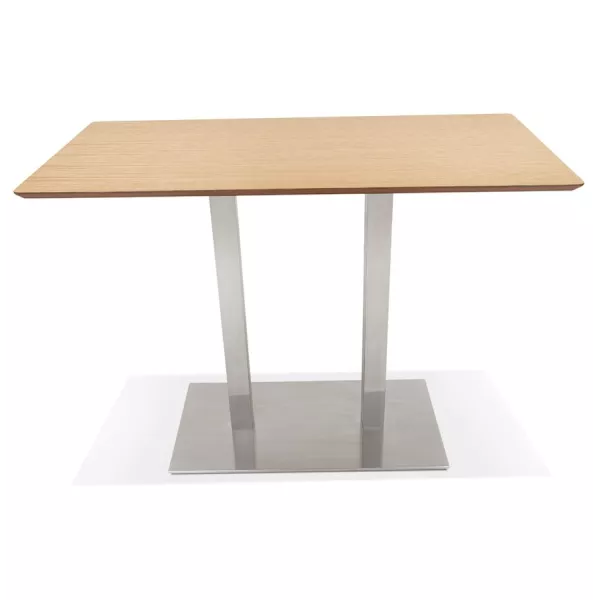 Table haute design MAMBO BAR bois finition naturelle pied métal brossé - 150x70 cm