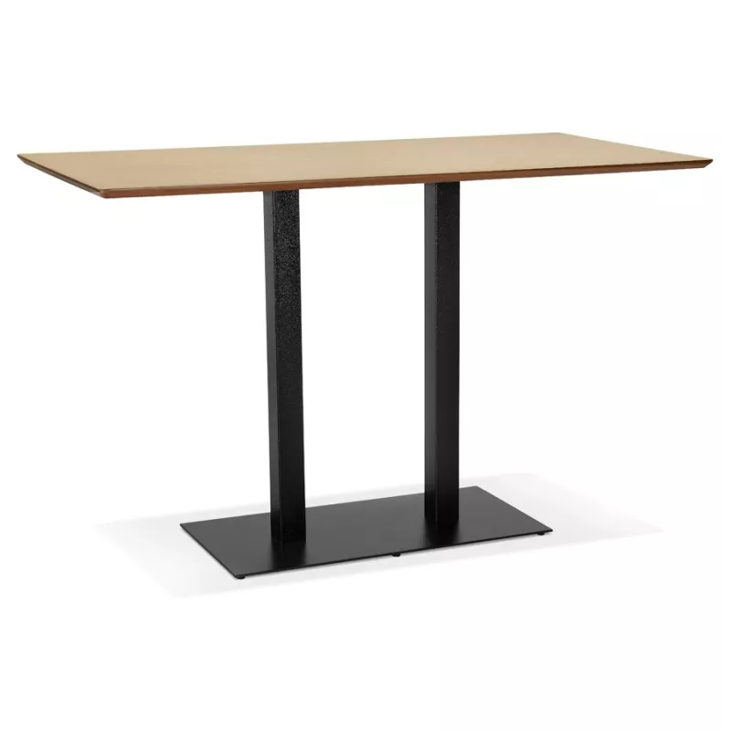 Table haute design ZUMBA BAR bois finition naturelle pied métal noir - 180x90 cm