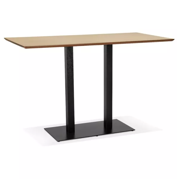 Table haute design ZUMBA BAR bois finition naturelle pied métal noir - 180x90 cm