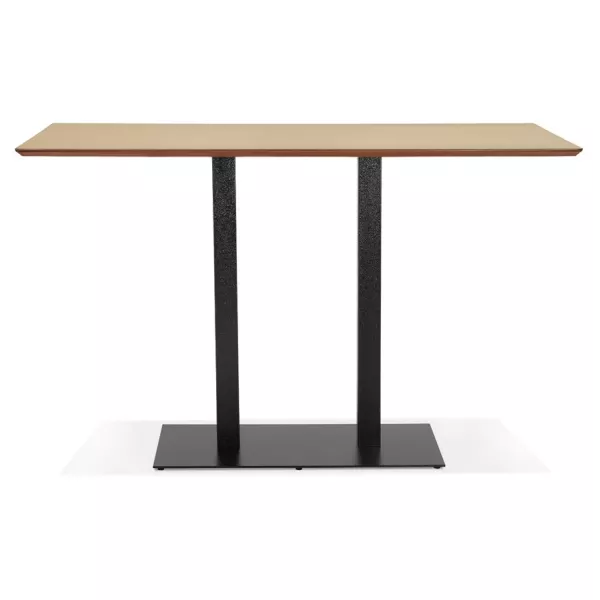 Table haute design ZUMBA BAR bois finition naturelle pied métal noir - 180x90 cm