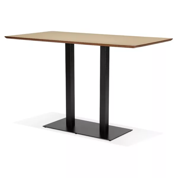 Table haute design ZUMBA BAR bois finition naturelle pied métal noir - 180x90 cm