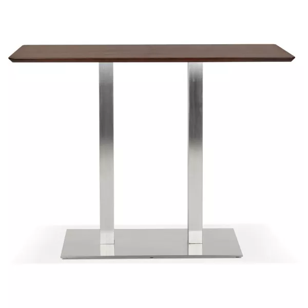 Table haute design MAMBO BAR bois finition Noyer pied métal brossé - 150x70 cm