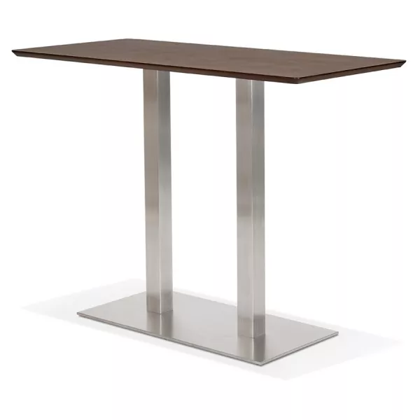 Table haute design MAMBO BAR bois finition Noyer pied métal brossé - 150x70 cm