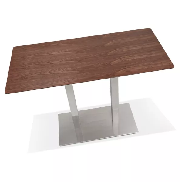 Table haute design MAMBO BAR bois finition Noyer pied métal brossé - 150x70 cm