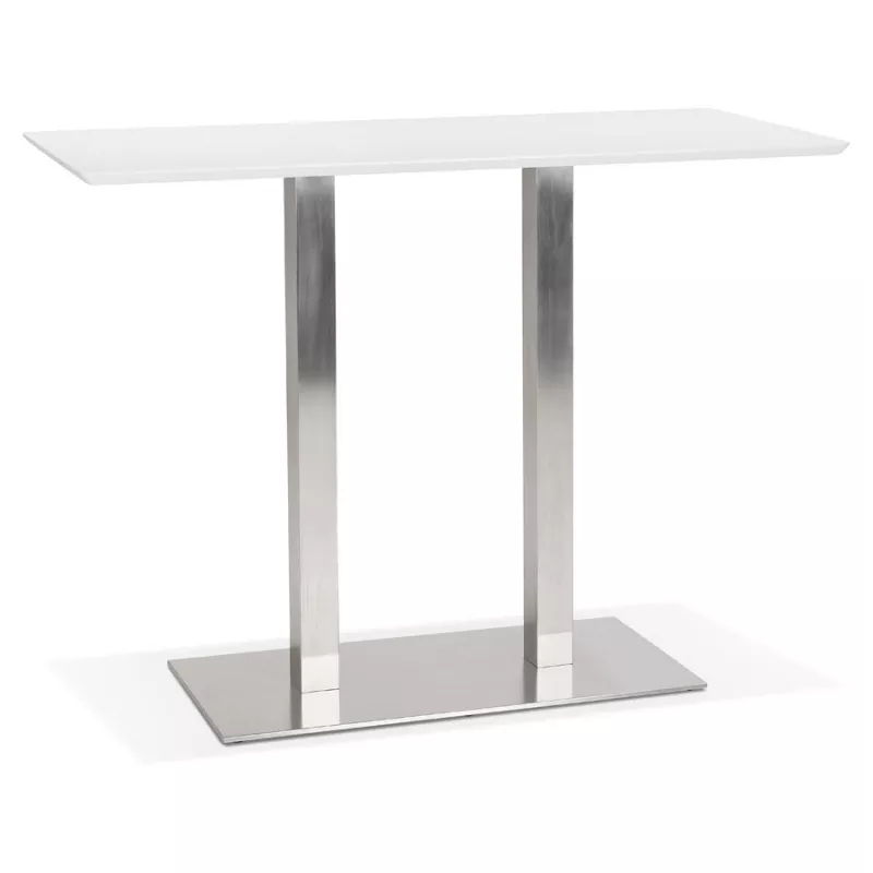 Table haute design MAMBO BAR blanche pied métal brossé - 150x70 cm