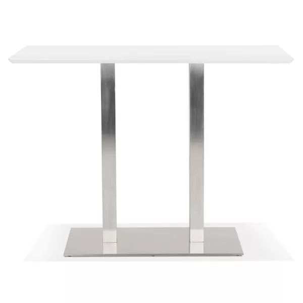 Table haute design MAMBO BAR blanche pied métal brossé - 150x70 cm