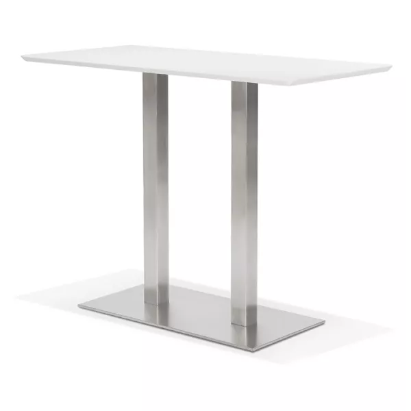 Table haute design MAMBO BAR blanche pied métal brossé - 150x70 cm