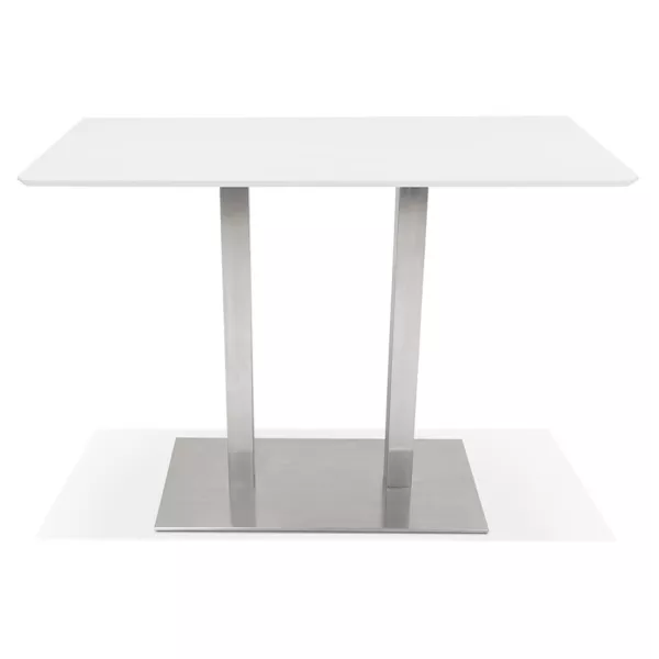 Table haute design MAMBO BAR blanche pied métal brossé - 150x70 cm