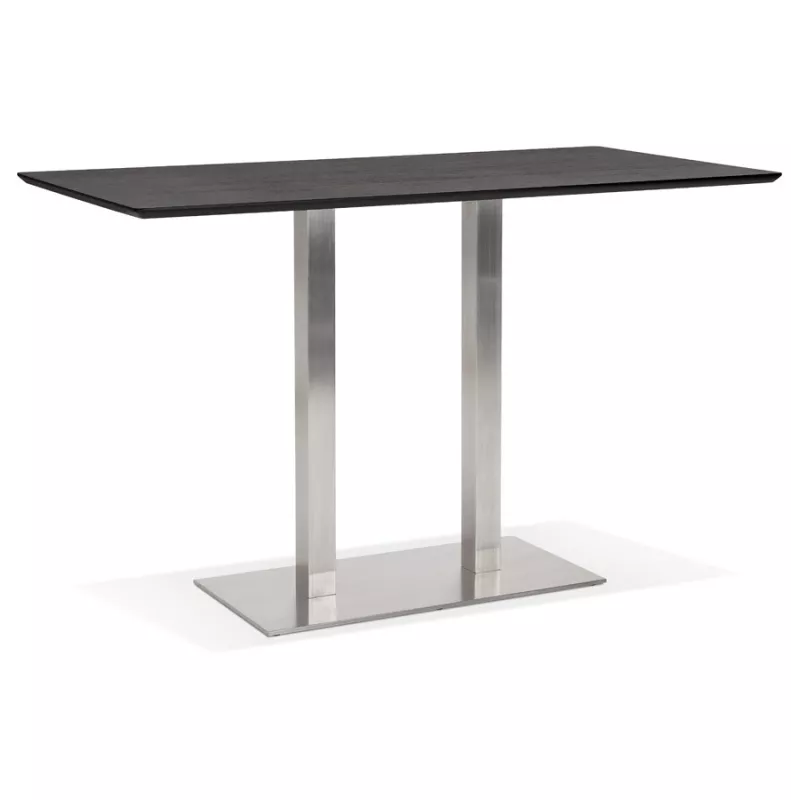 Table haute design MAMBO BAR noire pied métal brossé - 180x90 cm