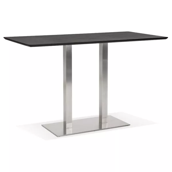 Table haute design MAMBO BAR noire pied métal brossé - 180x90 cm