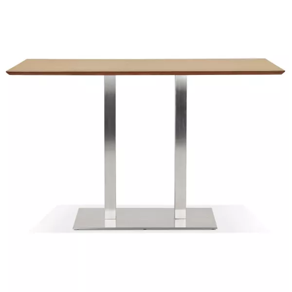 Table haute design MAMBO BAR bois finition naturelle pied métal brossé - 180x90 cm