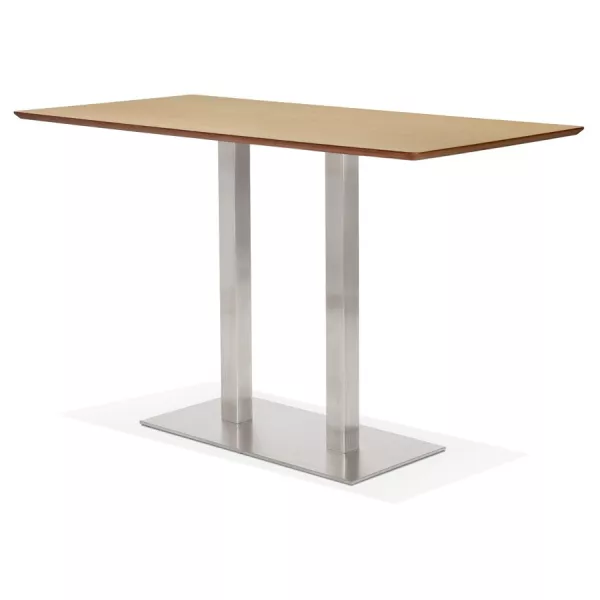 Table haute design MAMBO BAR bois finition naturelle pied métal brossé - 180x90 cm