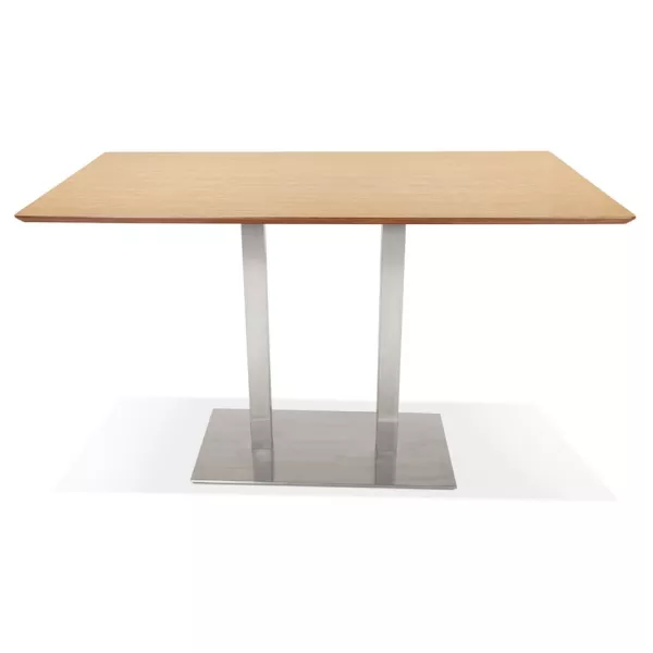 Table haute design MAMBO BAR bois finition naturelle pied métal brossé - 180x90 cm